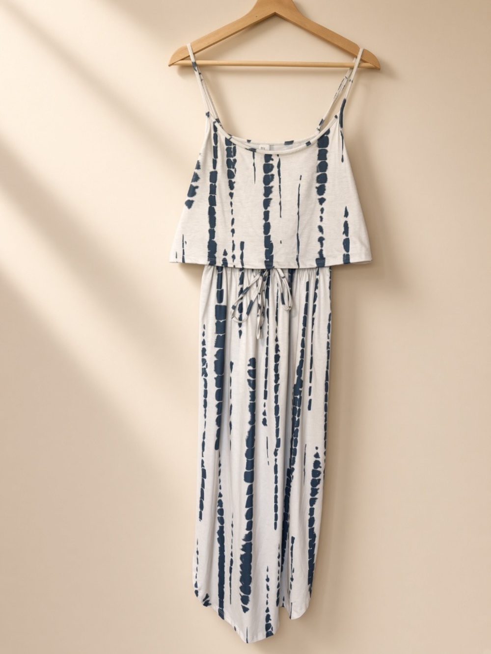Navy & white cream tie-dye spaghetti-strap jumpsuit